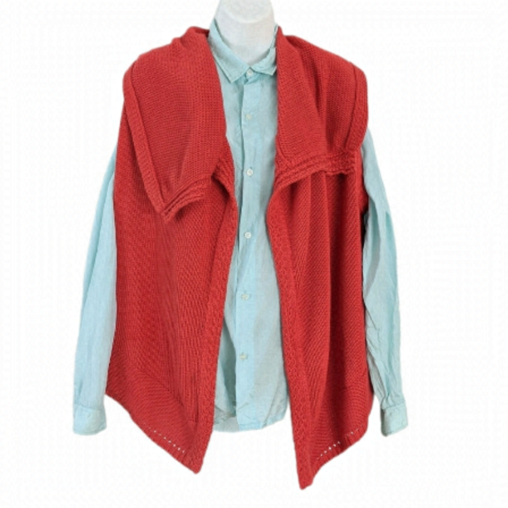 APRIL cornell cotton textured knit open front cardigan vest coral red XL @R